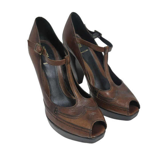 FENDI Authentic Women Open Toe Block Heel Shoes Brown (EU) 38 Excellent Cond. - Picture 8 of 16